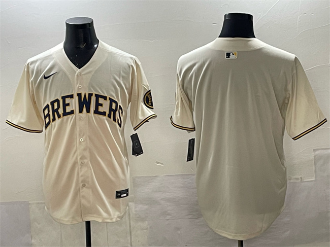 Men's Milwaukee Brewers Blank Cream Home Limited Stitched Jersey Men's Milwaukee Brewers Blank Cream Home Limited Stitched Jersey