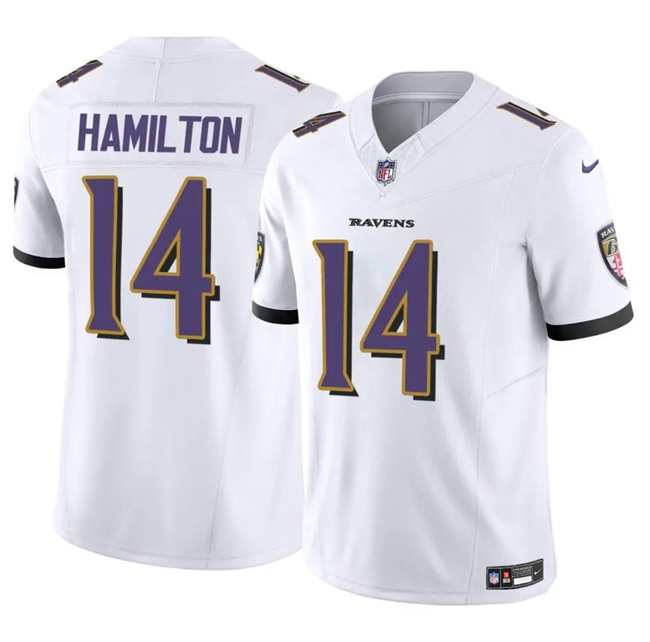 Men's Baltimore Ravens #14 Kyle Hamilton White 2025 F.U.S.E Vapor Stitched Jersey