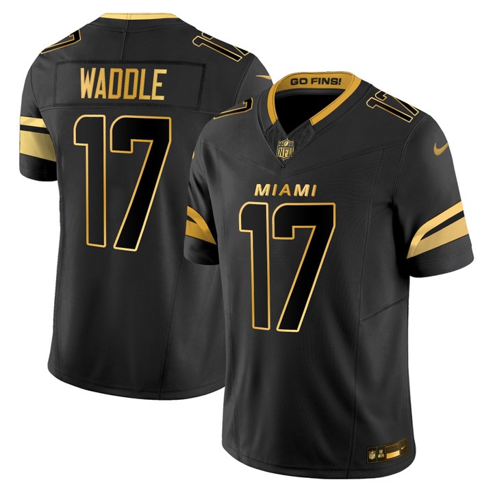 Men's Miami Dolphins #17 Jaylen Waddle Black Gold 2025 Nike Rivalries Vapor Limited Stitched Jersey