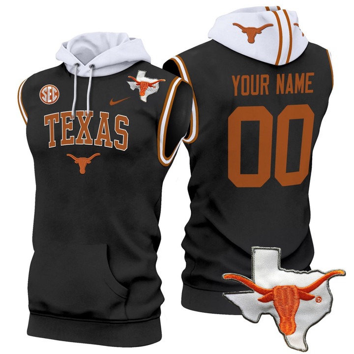 Men's Texas Longhorns Custom Black Texas Map Patch Stitched Nike Sleeveless Hoodie