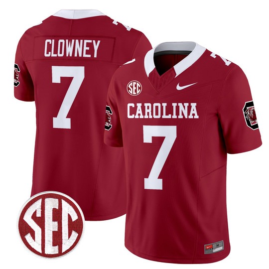 Men's South Carolina Gamecocks #7 Jadeveon Clowney Garnet 'Nike' 1980 Throwback Stitched Football Jersey