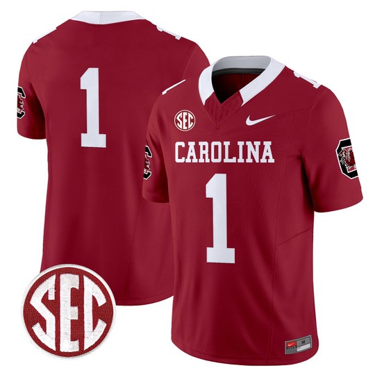 Men's South Carolina Gamecocks #1 Garnet 'Nike' 1980 Throwback Stitched Football Jersey
