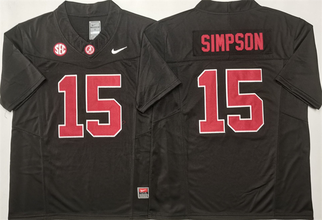Men's Alabama Crimson #15 Ty Simpson Black 2025 F.U.S.E. Stitched Jersey