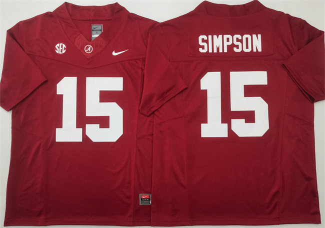 Men's Alabama Crimson #15 Ty Simpson Red 2025 F.U.S.E. Stitched Jersey