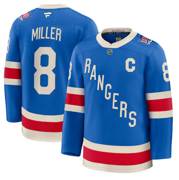 Men's New York Rangers #8 J.T. Miller Blue Centennial With C Patch Stitched Hockey Jersey Men's New York Rangers #8 J.T. Miller Blue Centennial With C Patch Stitched Hockey Jersey