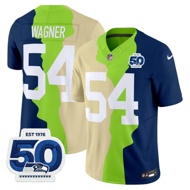 Men's Seattle Seahawks #54 Bobby Wagner Teams Split 50 Years Patch Vapor FUSE Limited Stitched Jerseys