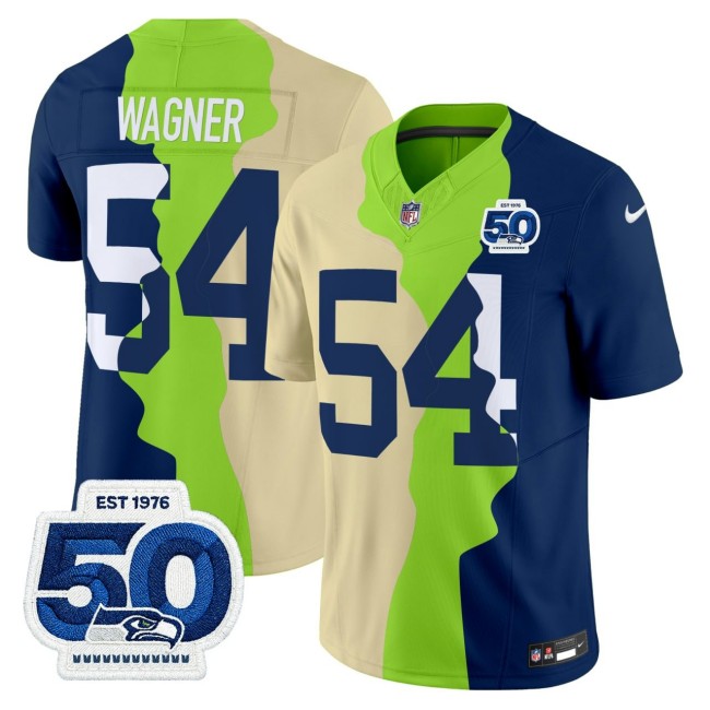 Men's Seattle Seahawks #54 Bobby Wagner Teams Split 50 Years Patch Vapor FUSE Limited Stitched Jersey