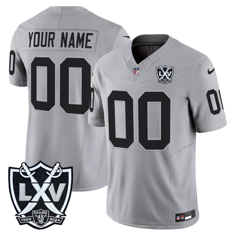 Men's Las Vegas Raiders Custom Grey With Patch 2025 Vapor FUSE Limited Stitched Jersey