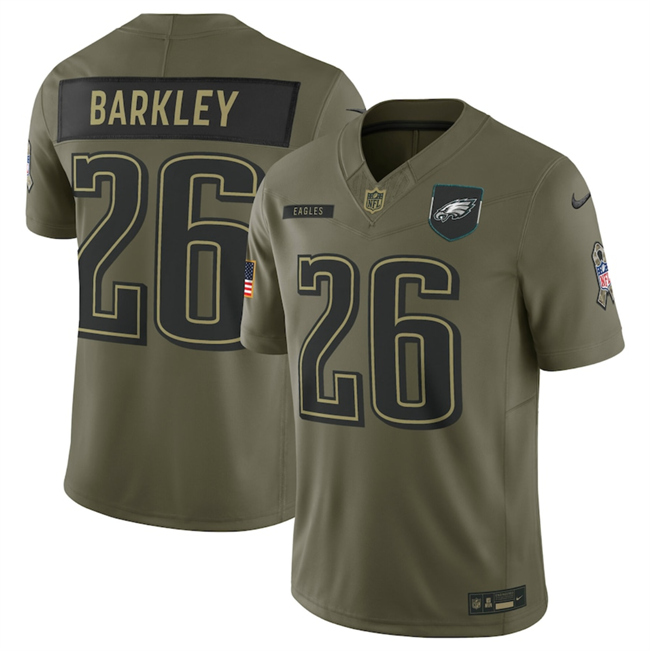 Men's Philadelphia Eagles #26 Saquon Barkley Olive 2025 Salute to Service Limited Stitched Football Jersey