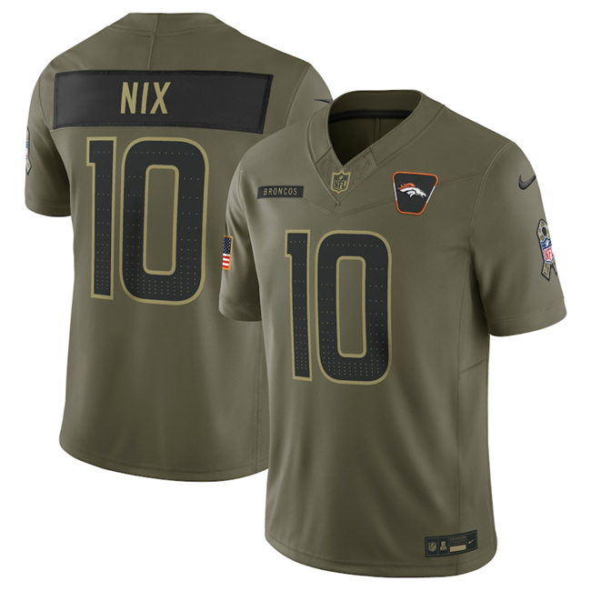 Men's Denver Broncos #10 Bo Nix Olive 2025 Salute to Service Limited Stitched Football Jersey Men's Denver Broncos #10 Bo Nix Olive 2025 Salute to Service Limited Stitched Football Jersey