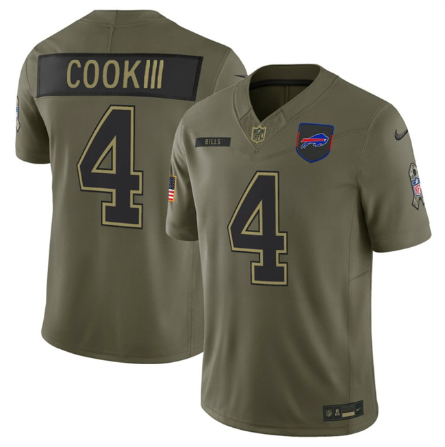 Men's Buffalo Bills #4 James Cook III Olive 2025 F.U.S.E. Salute to Service Limited Stitched Football Jersey