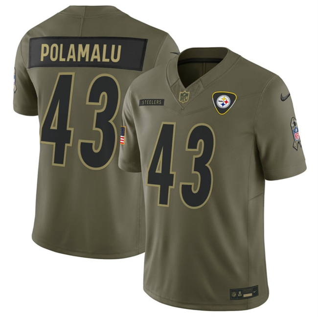 Men's Pittsburgh Steelers #43 Troy Polamalu Olive 2025 F.U.S.E. Salute to Service Limited Stitched Football Jersey
