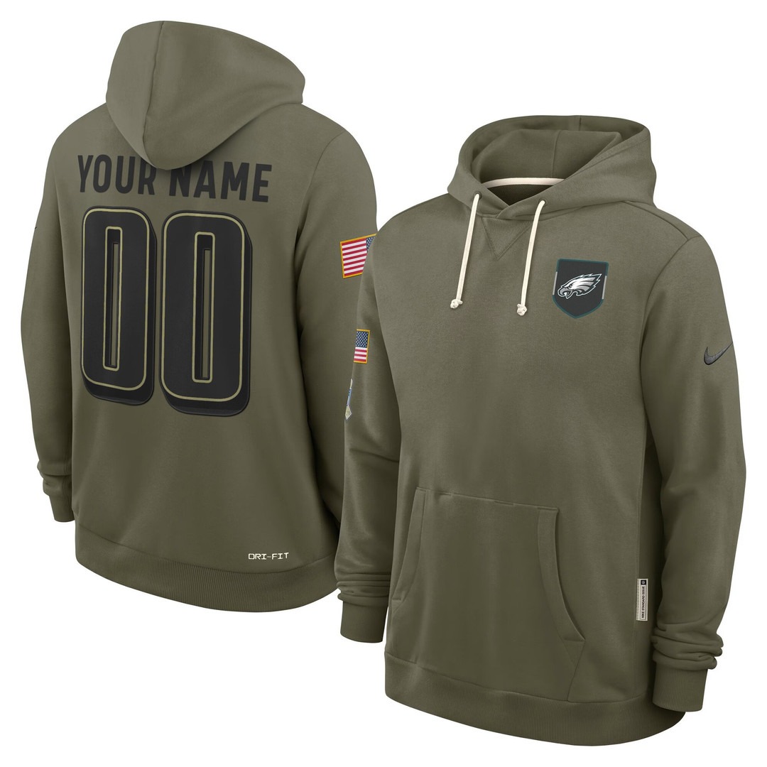 Men's S-5XL Philadelphia Eagles Custom Nike 2025 Salute to Service Stitched Pullover Hoodie