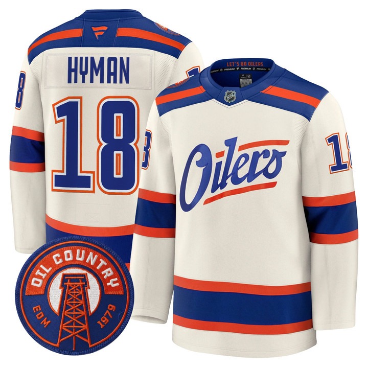 Men's Edmonton Oilers #18 Zach Hyman Light tan Alternate 2025-26 Premium Stitched Hockey Jersey