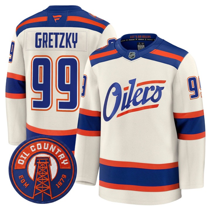 Men's Edmonton Oilers #99 Wayne Gretzky Light tan Alternate 2025-26 Premium Stitched Hockey Jersey