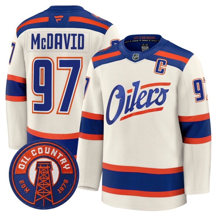 Men's Edmonton Oilers #97 Connor McDavid Light tan Alternate 2025-26 Premium Stitched Hockey Jersey