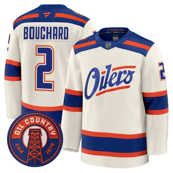 Men's Edmonton Oilers #2 Evan Bouchard Light tan Alternate 2025-26 Premium Stitched Hockey Jersey