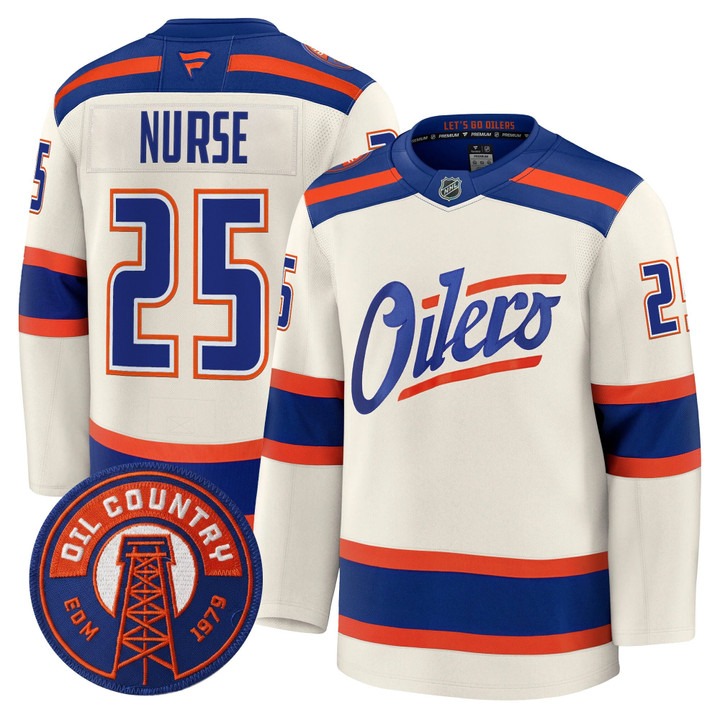Men's Edmonton Oilers #25 Darnell Nurse Light tan Alternate 2025-26 Premium Stitched Hockey Jersey
