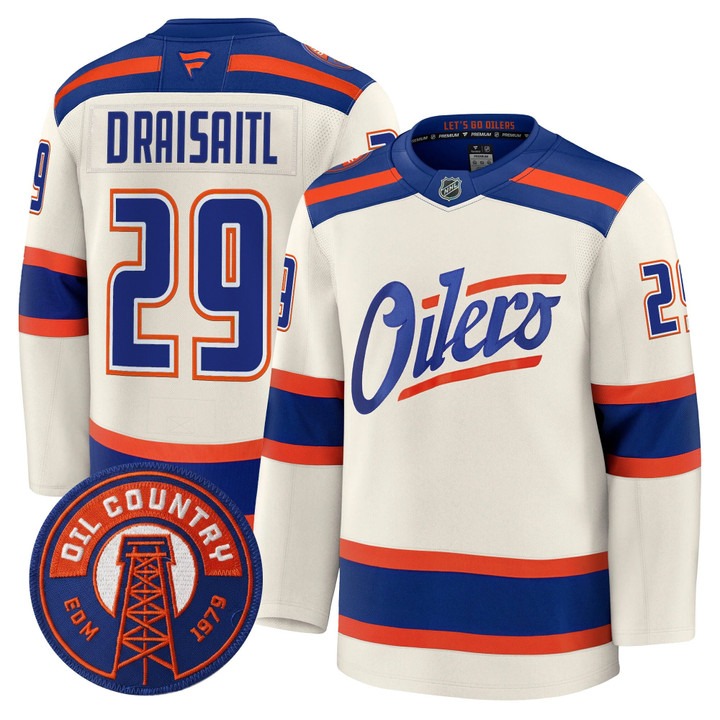 Men's Edmonton Oilers #29 Leon Draisaitl Light tan Alternate 2025-26 Premium Stitched Hockey Jersey