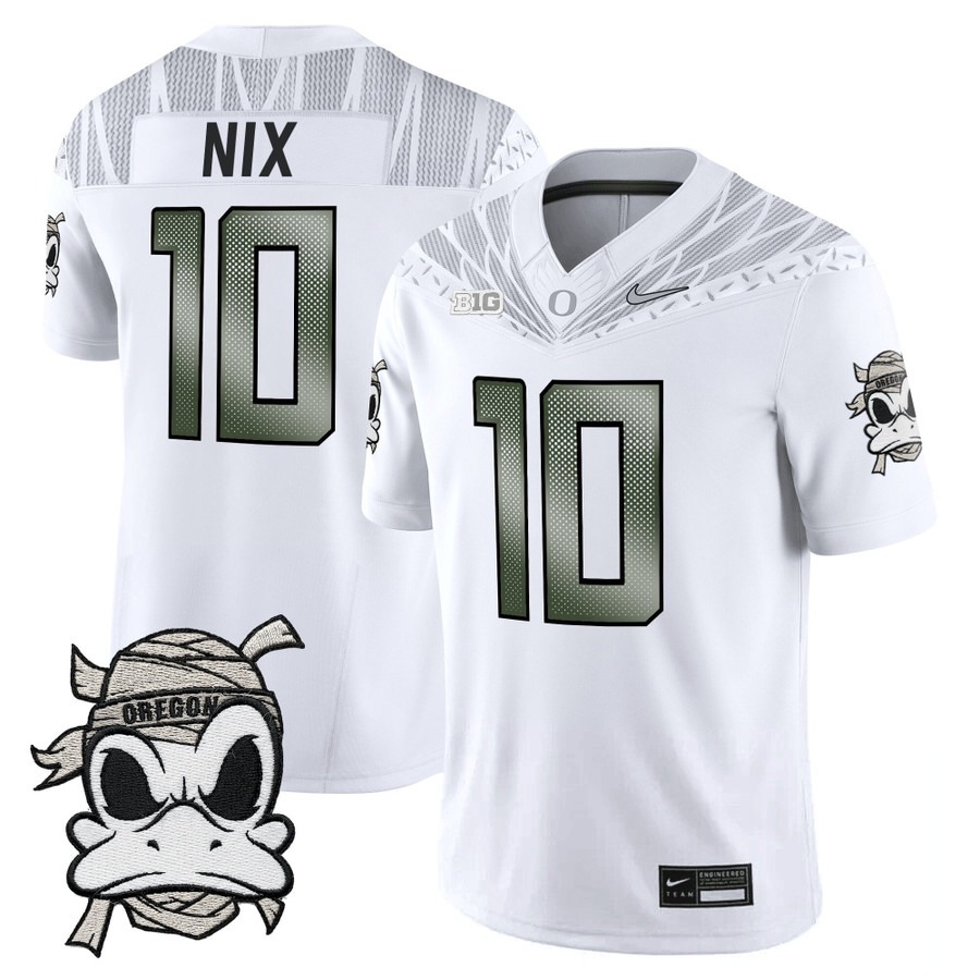 Men's Oregon Ducks #10 Bo Nix White 2025 Mummy Duck Vapor F.U.S.E. Limited Jersey