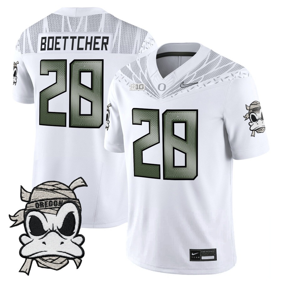 Men's Oregon Ducks #28 Bryce Boettcher White 2025 Mummy Duck Vapor F.U.S.E. Limited Jersey