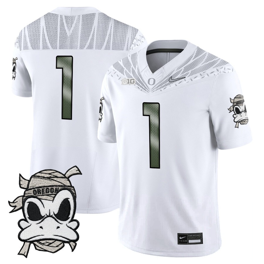 Men's Oregon Ducks #1 Team White 2025 Mummy Duck Vapor F.U.S.E. Limited Jersey