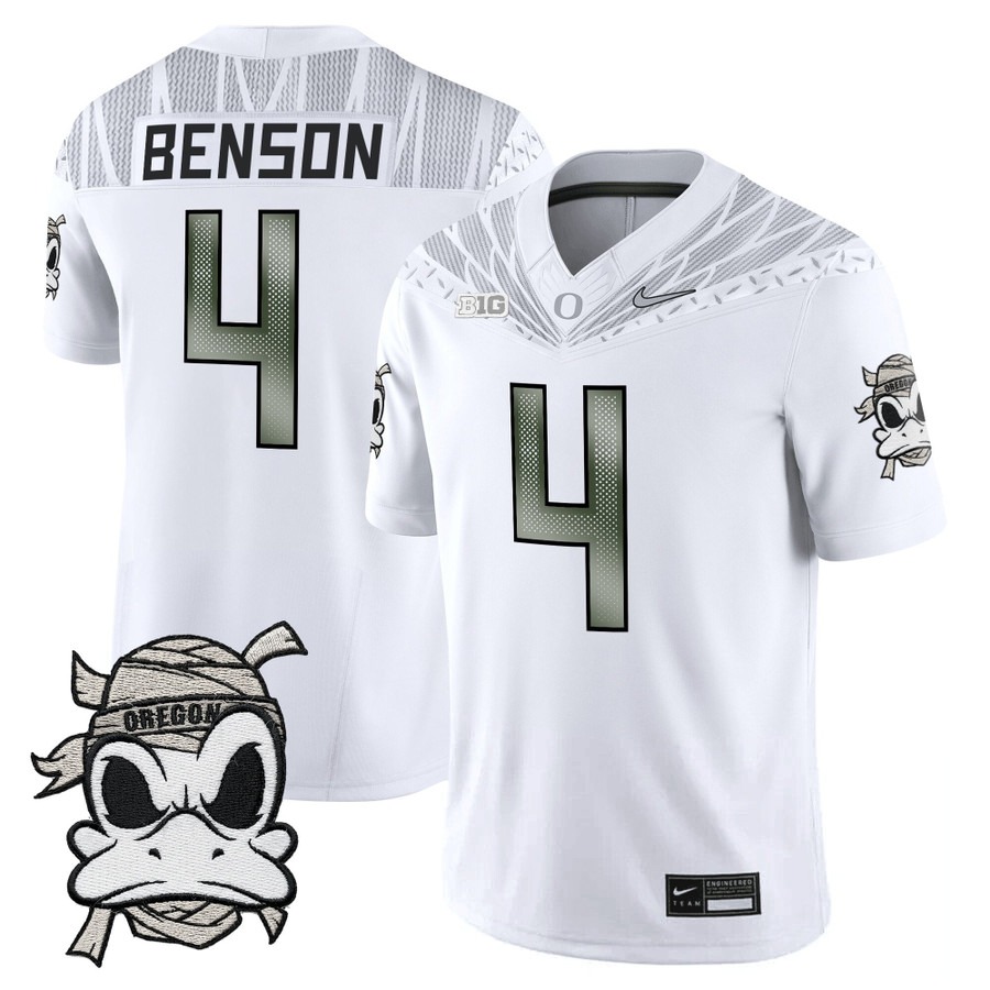 Men's Oregon Ducks #4 Malik Benson White 2025 Mummy Duck Vapor F.U.S.E. Limited Jersey