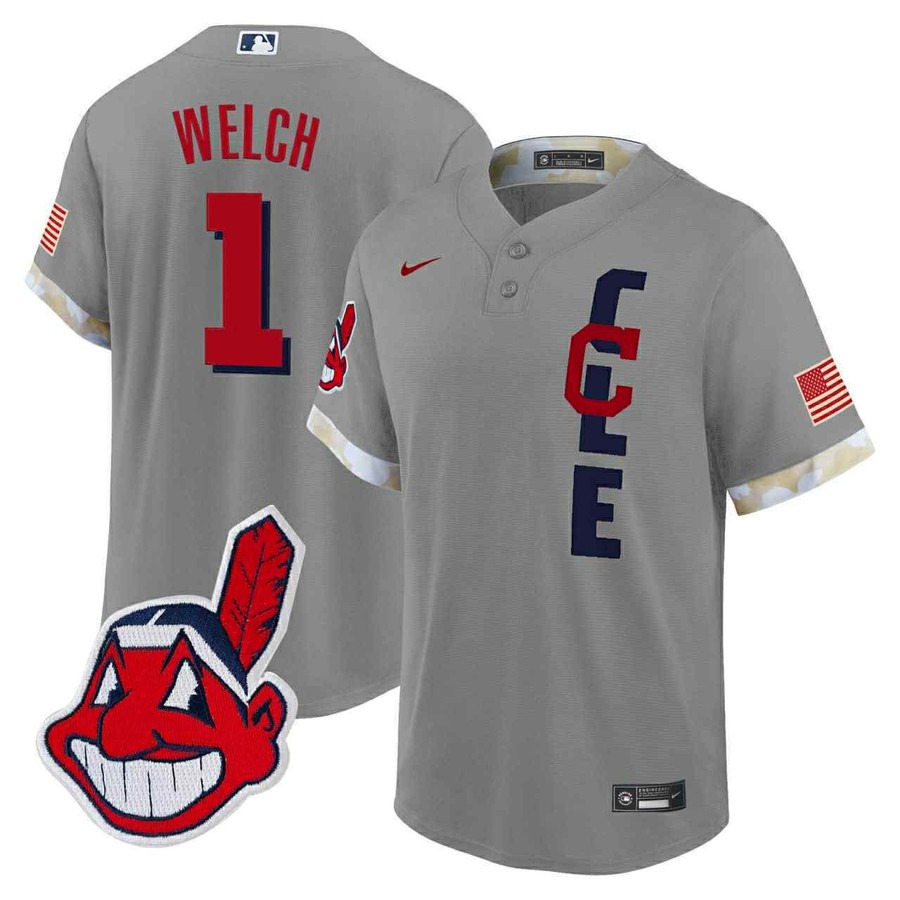 Men's Cleveland Indians #1 Welch Grey 2025 Nike Stitched MLB Retro Jersey