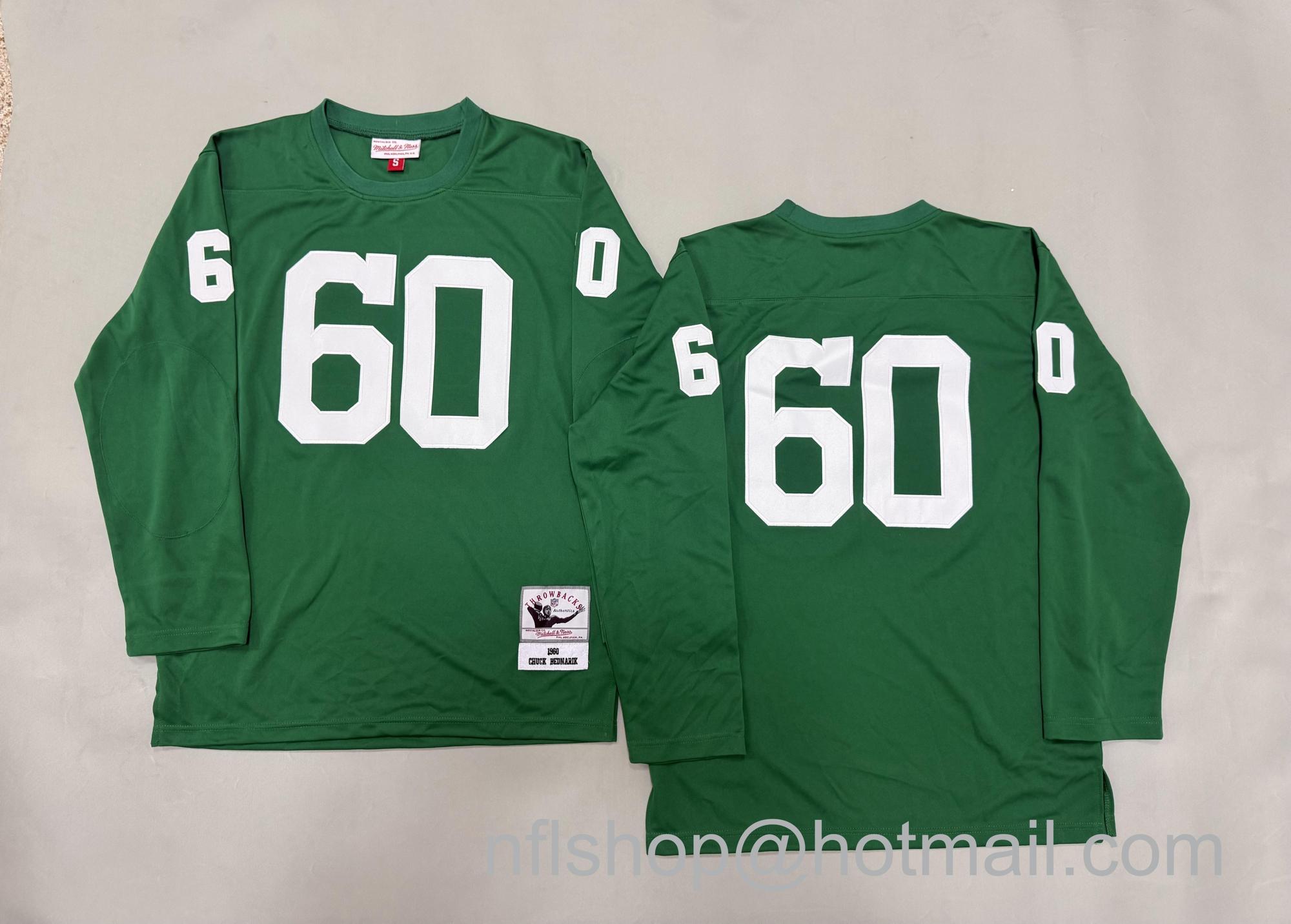 Men's Philadelphia Eagles #60 Chuck Bednarik Kelly Green Long Sleeve Mitchell & Ness Jersey