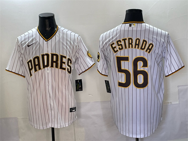 Men's San Diego Padres #56 Jeremiah Estrada White Cool Base Stitched Baseball Jersey Men's San Diego Padres #56 Jeremiah Estrada White Cool Base Stitched Baseball Jersey