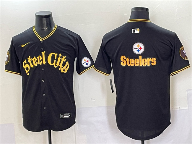 Men's Pittsburgh Steelers Team Big Logo Black 412 Patch Vapor Premier Limited Stitched Baseball Jerseys