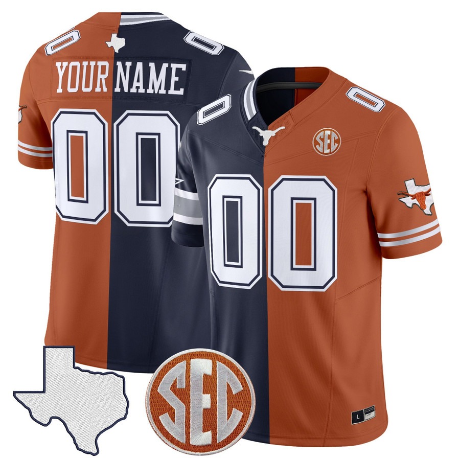 Men's Dallas Cowboys x Longhorns College Football Custom Split 2025 With Patch Nike Limited Jersey