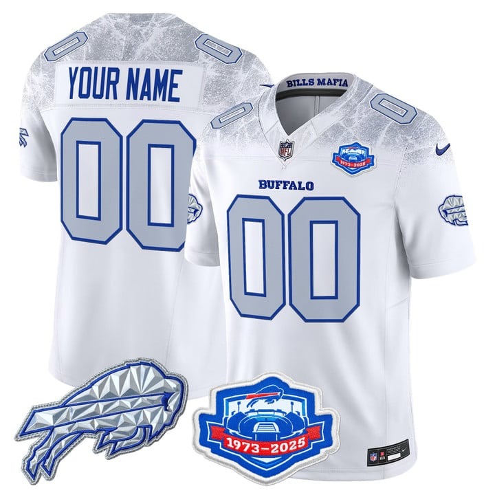 Men's Buffalo Bills Custom White 2025 Rivalries With Farewell Season Patch Vapor Limited Stitched Jersey