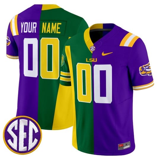 Men's LSU Tigers & Southeastern Louisiana Lions College Football Custom Split Stitched Jersey
