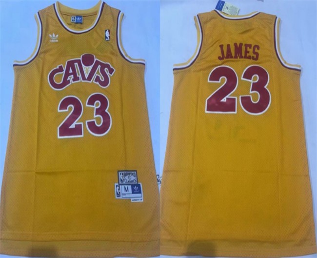 Men's Cleveland Cavaliers #23 LeBron James Yellow Throwback Stitched Jersey
