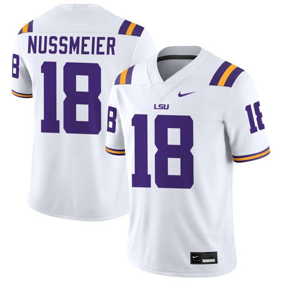 Men's LSU Tigers #18 Garrett Nussmeier White Limited Stitched Jersey