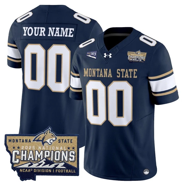 Men's Montana State Bobcats Custom Navy 2025 National Champions F.U.S.E. Vapor Limited Stitched Jersey