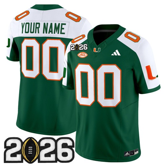 Men's Miami Hurricanes Custom Green Alternate 2026 CFP Final Patch F.U.S.E. Vapor Limited Stitched Jersey