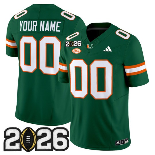Men's Miami Hurricanes Custom Green 2026 CFP Final Patch F.U.S.E. Vapor Limited Stitched Jersey
