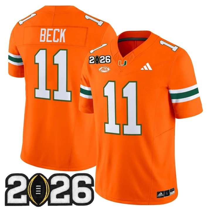Men's Miami Hurricanes #11 Carson Beck Orange 2026 CFP Final Patch F.U.S.E. Vapor Limited Stitched Jersey