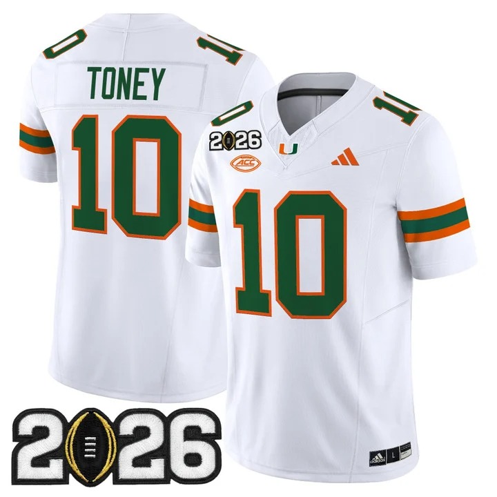 Men's Miami Hurricanes #10 Malachi Toney White 2026 CFP Final Patch F.U.S.E. Vapor Limited Stitched Jersey