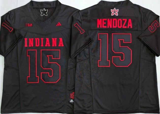 Men's Indiana Hoosiers #15 Fernando Mendoza Black 'Stranger Things Edition' F.U.S.E. Vapor Limited Stitched Football Jersey