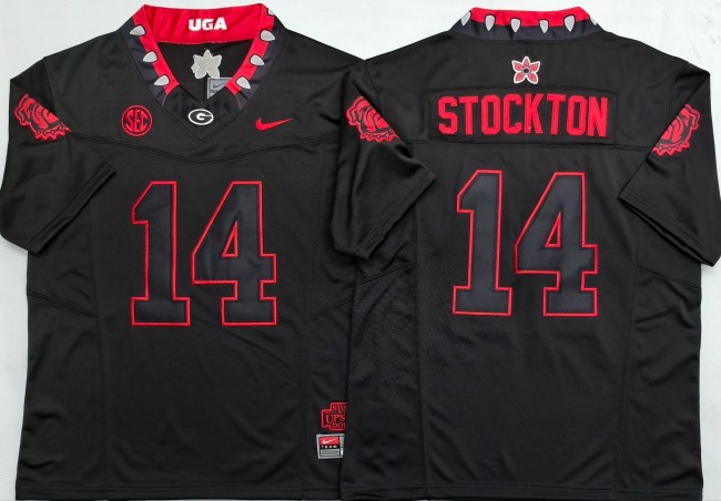 Men's Georgia Bulldogs #14 Gunner Stockton Black 'Stranger Things Edition' F.U.S.E. Vapor Limited Stitched Football Jersey