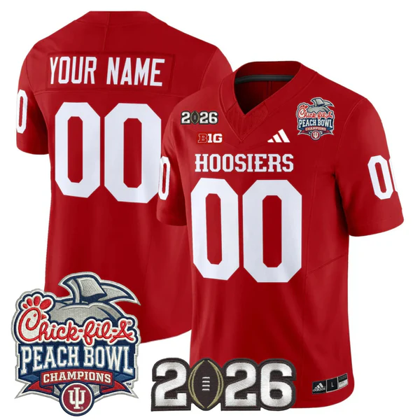 Men's Indiana Hoosiers Custom Crimson Peach Bowl Champions & 2026 CFP Finals Patch F.U.S.E. Vapor Limited V1 Stitched Jersey