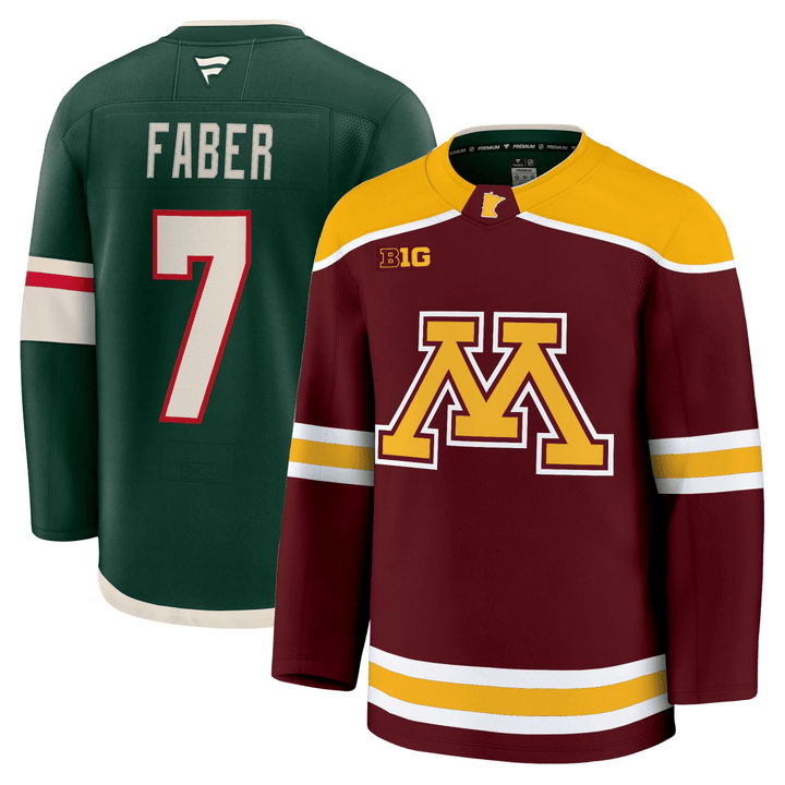 Men's Minnesota Golden Gophers & Minnesota Wild #7 Brock Faber Split Stitched jersey