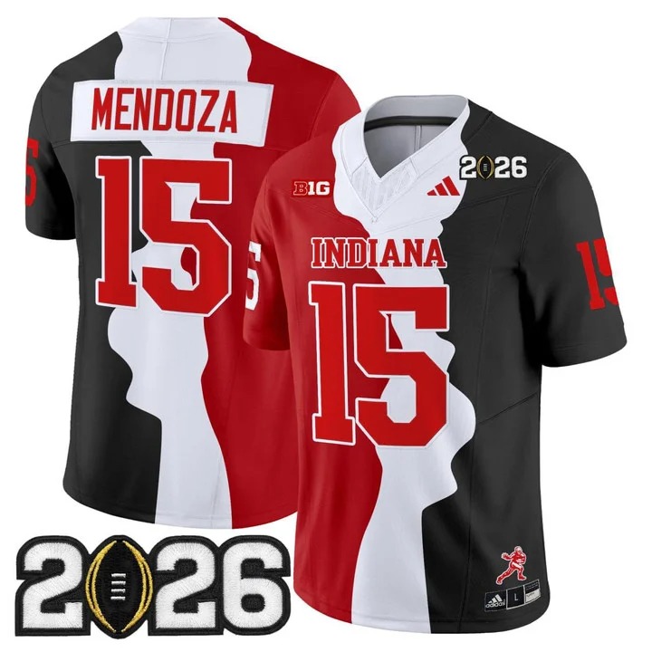 Men's Indiana Hoosiers #15 Fernando Mendoza 3 Colors Split 2026 CFP Patch F.U.S.E. Vapor Limited Stitched Jersey