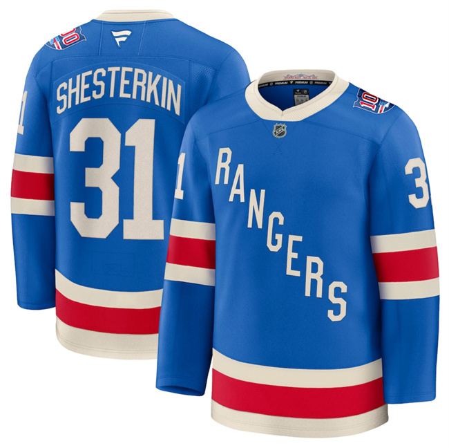 Youth New York Rangers #31 Igor Shesterkin Blue Centennial Stitched Hockey Jersey