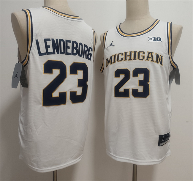 Men's Michigan Wolverines #23 Yaxel Lendeborg White 2026 Stitched Basketball Jersey