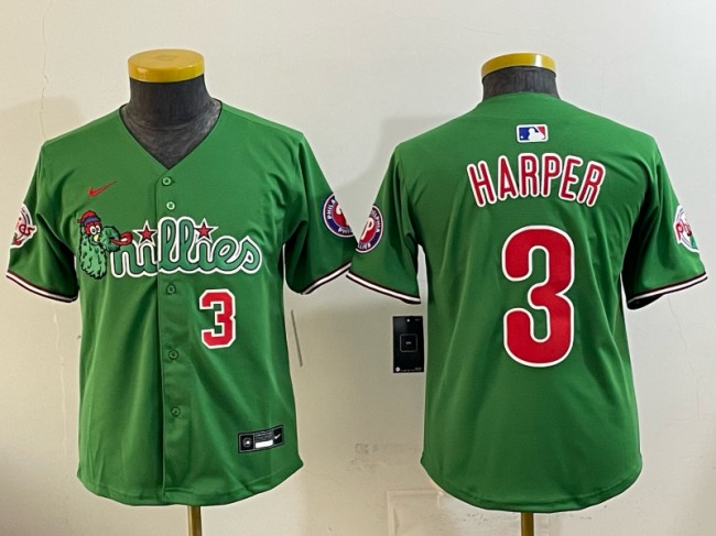 Youth Philadelphia Phillies #3 Bryce Harper Green Phanatic Number Limited Stitched Jersey