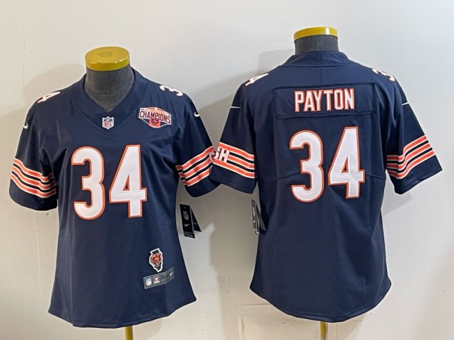 Women's Chicago Bears #34 Walter Payton Navy 2025 NFC North Division Champions & Illinois Patch Vapor Limited Stitched Jersey(Run Small)